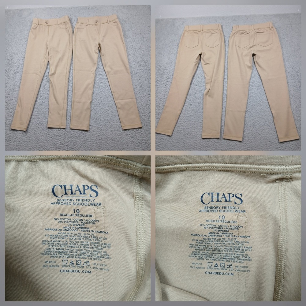 Chaps‎ School Uniform Pants Girls 10 Khaki Stretch Slim Lot of 2